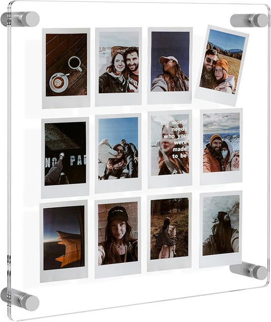 NIUBEE 8x8 Clear Acrylic Wall Mount Floating Frameless Picture Frame for Art Works Photography Frames-Double Panel(Full Frame is 10.5x10.5 inch)