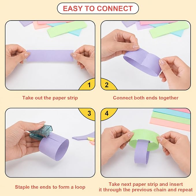 succulentlovers 360 Sheets Colorful Paper Chains Strips, 52 ft Gold Star Garland with 492 ft Crepe Streamer, Fancy Birthday Party Decorations Include Balloon Fringe Curtain for DIY Hanging Decor