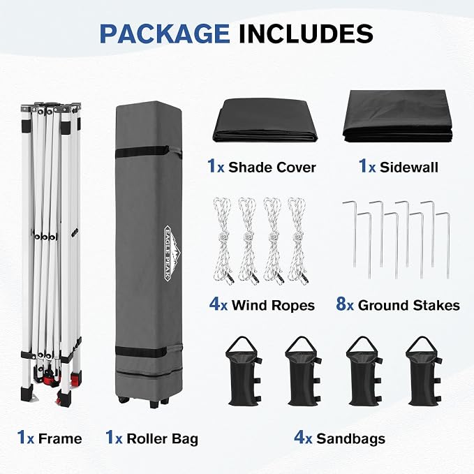 EAGLE PEAK Commercial Canopy 10x10 Pop Up Canopy Tent with 1 Sidewall, Easy Setup Heavy Duty Instant Event Shelter for Vendors & Markets, Outdoor Sun Shade, Black