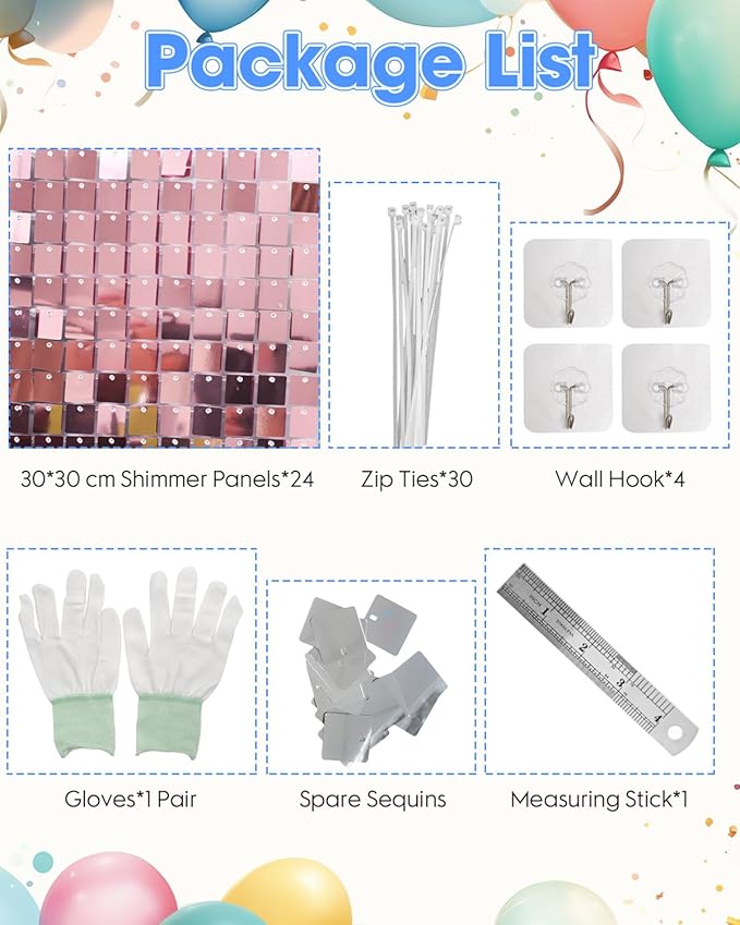 Pink Shimmer Wall Backdrop 24 Panels Cover 6 x 4 Ft, Photo Backdrops for Wedding,Anniversary,Birthday,Party Decoration