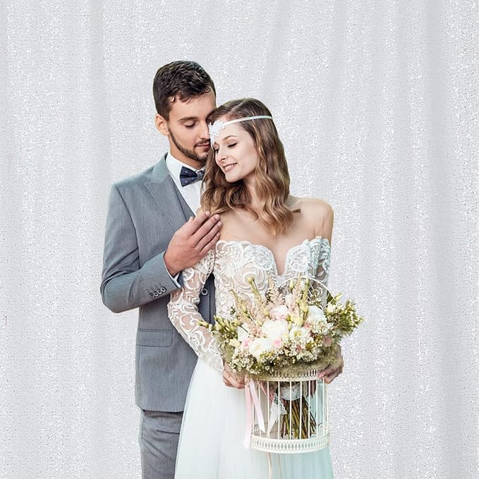 Poise3EHome White Sequin Backdrop, 20Ft x 10Ft Glitter Photography Background Curtains for Party Baby Shower Wedding Birthday Christmas Thanksgiving Halloween Decoration