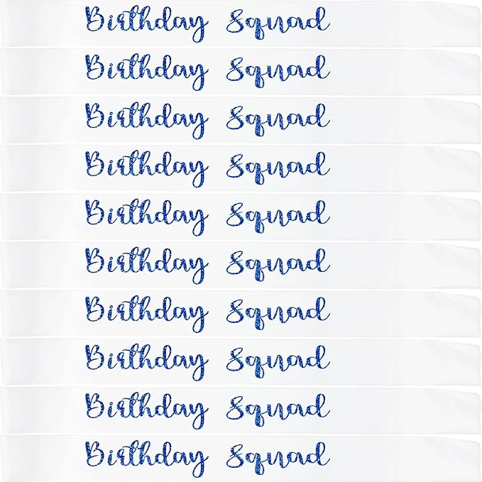 10Pcs Birthday Squad Sash Blue Glitter White Satin Sashes Funny Birthday Sashes Birthday Party Supplies Gifts