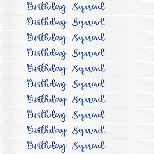 10Pcs Birthday Squad Sash Blue Glitter White Satin Sashes Funny Birthday Sashes Birthday Party Supplies Gifts