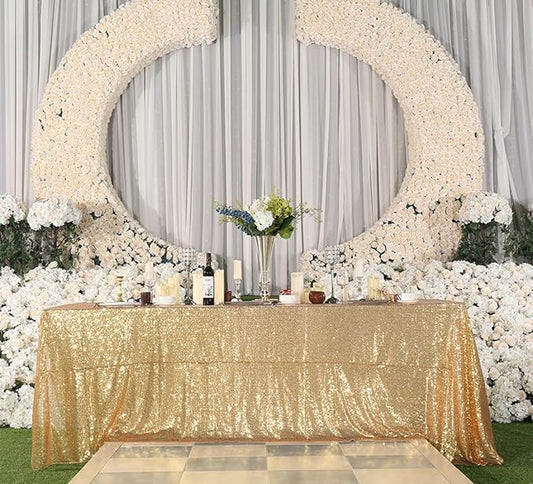 Juya Delight 90" x 156" Light Gold Sequin Rectangular‌ Tablecloth for Wedding Birthday Party Festival Ceremony Cake Dessert Table