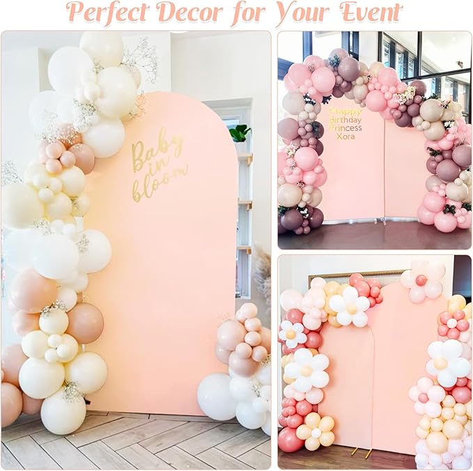 Set of 2 Wedding Arch Cover 2-Sided Round Top Spandex Fitted Arch Backdrop Cover for Birthday Party Baby Shower Wedding Arch Stand Decor（7.2FT, 6FT, Light Pink）