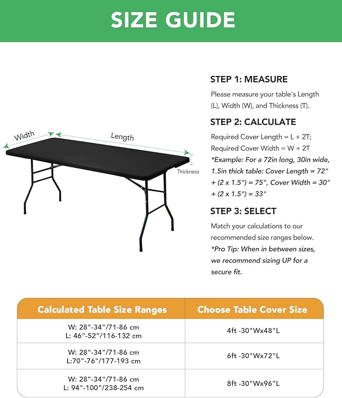 KeyWave Fitted Tablecloth Rectangle Table Cloths - 8 Pack 8 Foot Elastic Stretch Folding Table Top Cover Water-Resistant Reusable for Outdoor Picnic Camping Party Event, Black, 96" L x 30" W