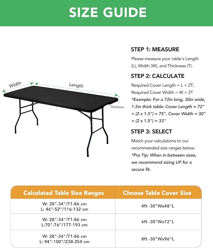 KeyWave Fitted Tablecloth Rectangle Table Cloths - 6 Pack 8 Foot Elastic Stretch Folding Table Top Cover Water-Resistant Reusable for Outdoor Picnic Camping Party Event, Black, 96" L x 30" W
