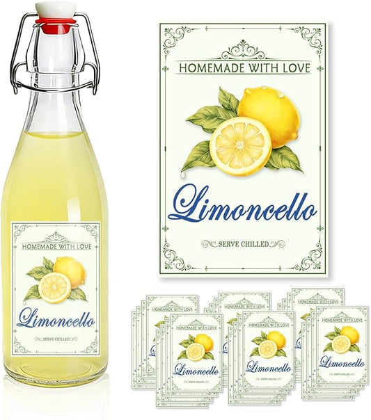 24pcs Waterproof Limoncello Labels Homemade Lemoncello Bottle Labels 2.95''x1.96'' Limoncello Stickers for 8oz,12oz,16oz Decorative Limoncello Labels for Swing Top Glass Bottles