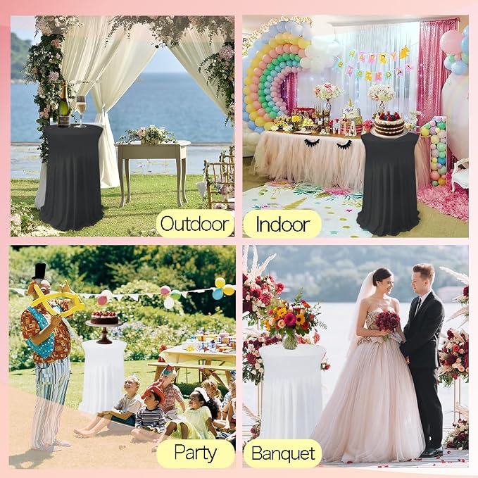 5 Pack Round Spandex Cocktail Table Tablecloths with Skirt, 32 x 43 Inch Black Stretch High Top Cocktail Table Covers Table Skirts Stretch Fitted Round Cocktail Table Cloths for Wedding Party Banquet