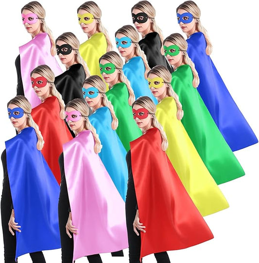 Adult Superhero Capes and Masks for Teenagers Men & Women 14 Sets Bulk Pack - Dress Up Superhero Party Capes for Spirit Day Team Building