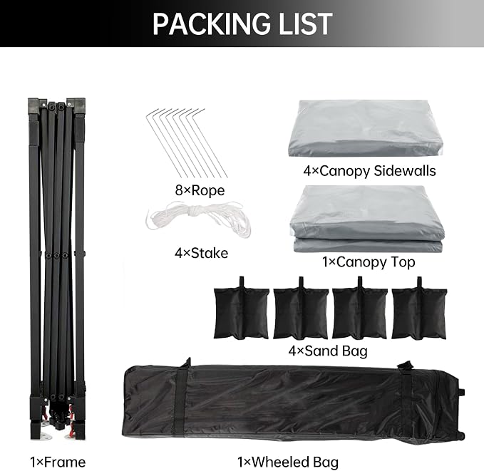 10X10 Pop Up Canopy Tent with 4 Sidewalls, Heavy Duty Commercial Instant Shelter, One-Person Quick Setup Outdoor Party Tent, Water-Resistant & Portable for Outdoor Events, Camping, White