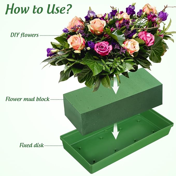 10pcs Floral Foam Trays for Flower Arrangement, Rectangle Floral Foam Holder, Plastic Mud Fixing Plates Flower Bowls for Centerpieces, Festival Wedding Party Decoration, 10.22x4.72x1.57in