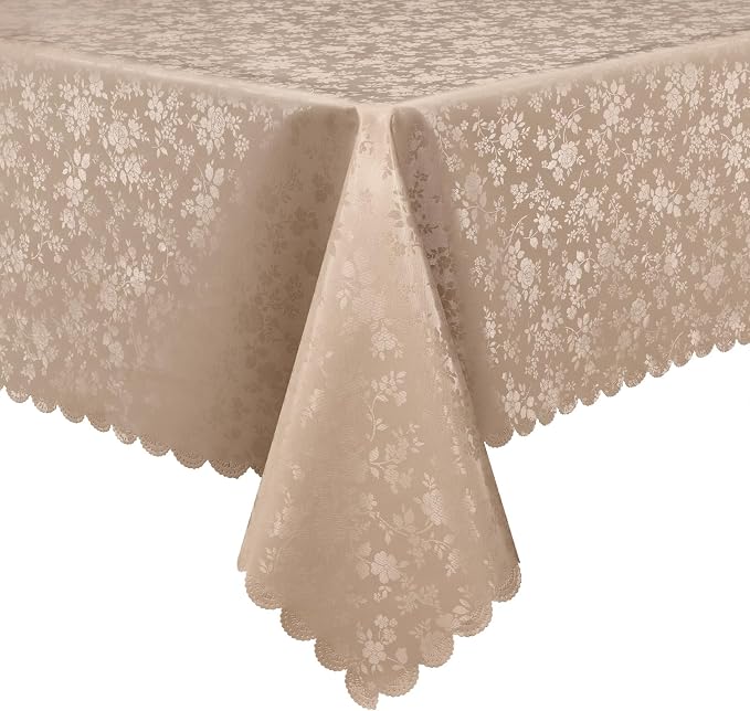 Smiry Rectangle Table Cloth, Waterproof Heavy Duty Vinyl Tablecloths, Wipeable Washable Table Cover for Kitchen and Dining Room (Khaki, 60" X 102")