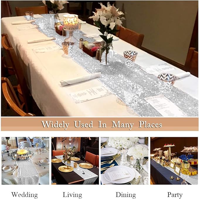 ShinyBeauty Sequin Table Runner 12x108-Inch-Silver-1Pack Table Runners 12inx108in Silver Pack of 1 Elegant Wedding Party Decor (1, Silver)