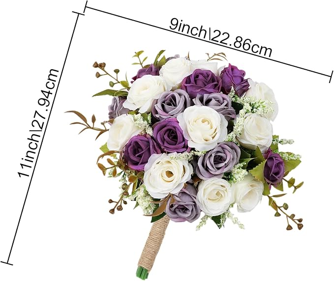 Wedding Bouquet for Bridesmaid 1 Pack - Hand Holding Flower Bouquet 7 Inch Artificial Flower Bouquet for Bride Party Ceremony Anniversary Decor - Dusty Purple & White