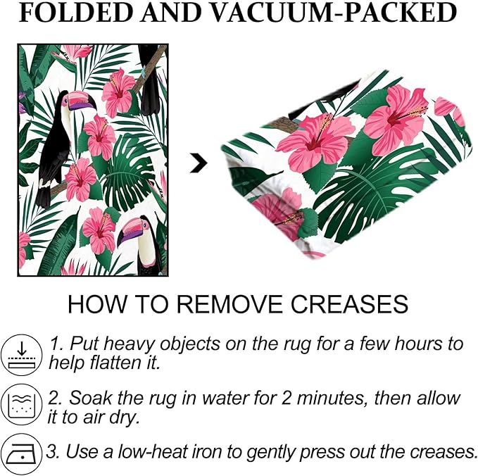 6' x 9' Jungle Living Room Rug Animal Floor Mat Botanical Woodland Floral Birds Carpet Indoor Dining Room Bedroom Porch Playroom Nursery Doormat Room Decor