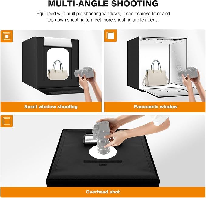 Light Box Photography 24"x24" with 120LED Lights and 4 Color Backdrops Photo Box with Lights, Foldable Light Box with Adjustable Brightness, 6000-6500K Dimmable Portable Picture Box Shooting