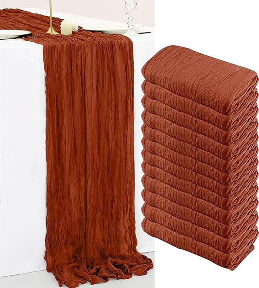 12 Pack Cheesecloth Table Runner, 35x120 Inch Terracotta Table Runners Rustic Burnt Orange Cheese Cloth Boho Gauze Semi-Sheer Runner for Wedding Baby Shower Christmas Home Decor