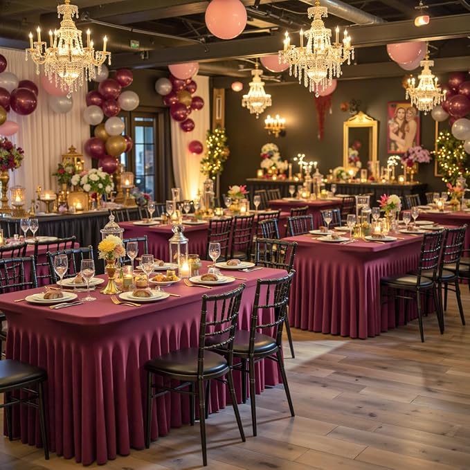 leegleri 6 Pack Burgundy Spandex Table Clothes for 6 Foot Rectangle Tables, Wrinkle Free Fitted Table Cloth 6ft Stretch Tablecloths for Parties Weddings Birthday Banquet Baby Shower