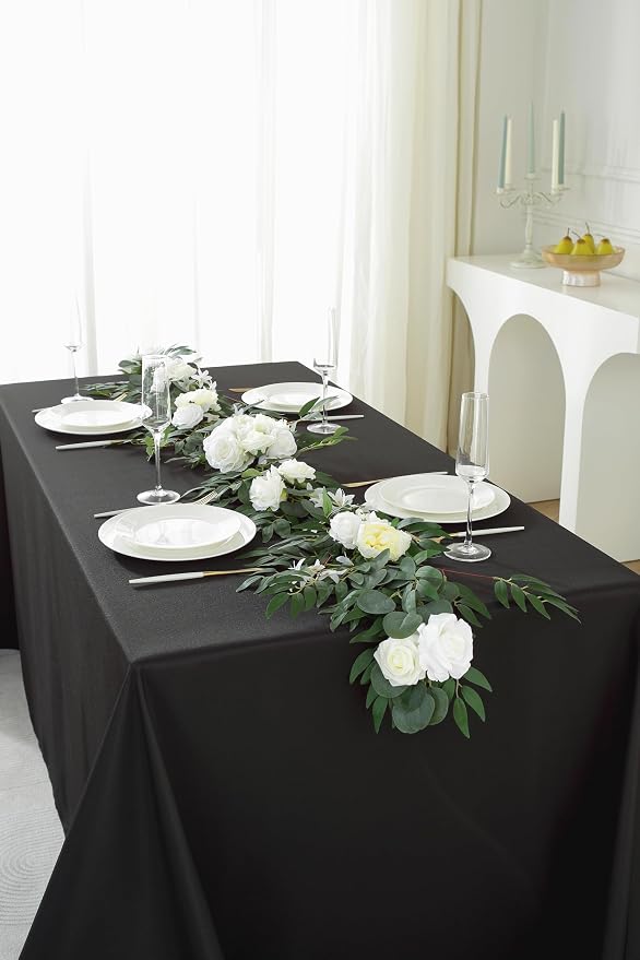 Rectangle Tablecloth - 5 Pack, 90x132 Inch Black, Washable Polyester for Home, Party, Wedding or Restaurant