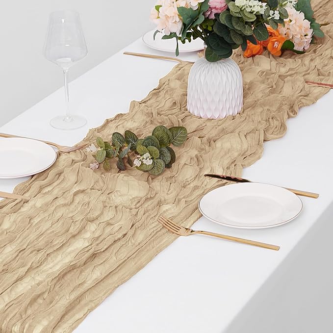 30 Pack Beige Cheesecloth Table Runner 17 x 108 inch Cheese Cloth Table Runners 9ft Beige Table Runner Rustic Romantic Sheer Gauze Runner for Wedding Party Baby Shower Table Decoration