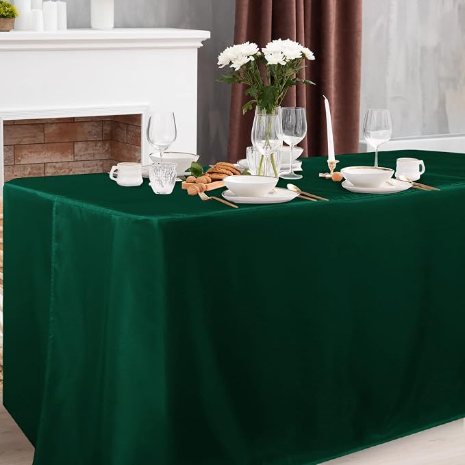Obstal 2 Pack Blackish Green Table Cloths for 4 Foot Rectangle Tables - Water Resistant Washable Fabric Polyester Rectangle Table Cover Protector for Wedding, Banquet and Trade Shows