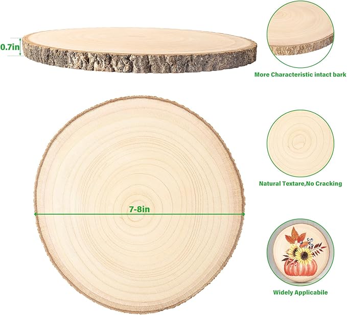 4pcs Wood Slices for Centerpieces 7-8inchs-Christmas Rustic Wood Circles Wedding Table Decor-Unfinished Baby Shower Wood Rounds for DIY Crafts