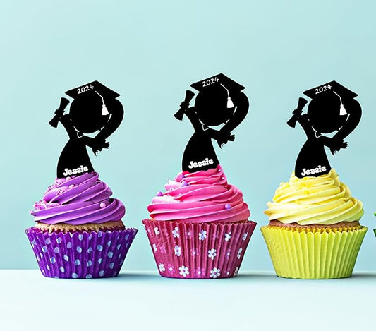 Graduation Class of 2024 Cupcake Toppers Cake Decoration Girl Student Party Favor Cake Accessories - 12 Piece Set
