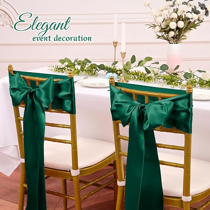 120 PCS Forest Green Chair Sashes, Ties Bows Designed Sashes for Washable Reusable Chair Covers Supplies for Wedding Reception Events Banquets Party Hotel Event Aisle Decorations (7 x 108 inch)