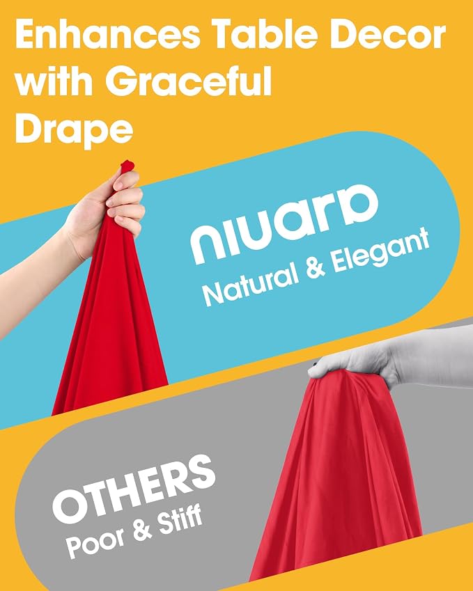 Niuara Red Fabric Rectangle Table Cloth - 6 Pack, 60" × 102" Washable Tablecloth for 5FT Tables, Wrinkle-Resistant & Heat-Proof Table Cover for Weddings, Dinners & Parties