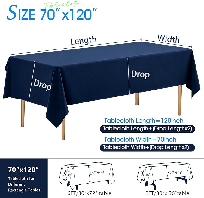 WIGENIUS 2 Pack Blue Table Cloth Rectangle Tablecloths 70X120 Inch,Polyester Table Cloth for 8 Foot Rectangle Tables,Wrinkle Resistant Washable Fabric Table Covers for Party,Wedding Banquet