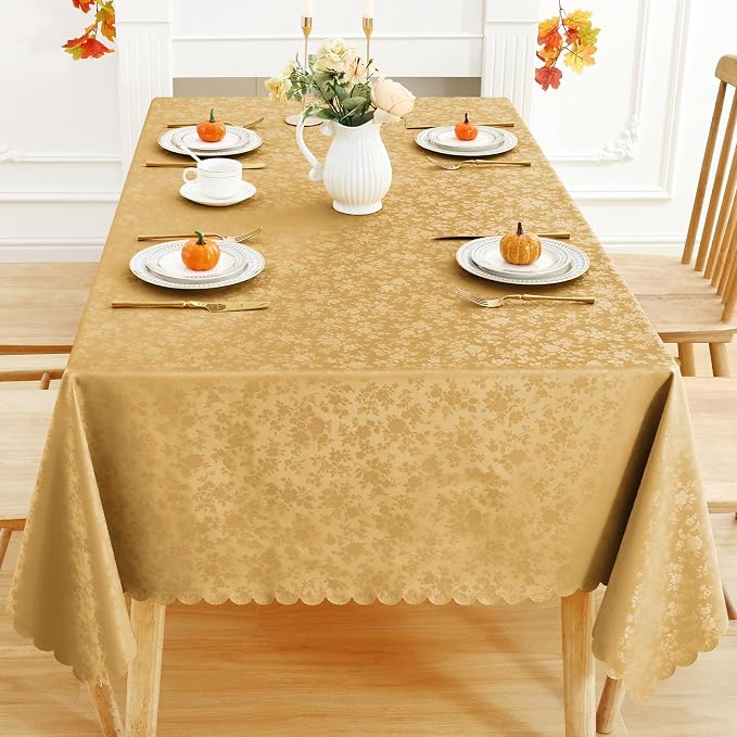 Smiry Rectangle Table Cloth, Waterproof Heavy Duty Vinyl Tablecloths, Wipeable Washable Table Cover for Kitchen and Dining Room (Gold, 60" X 84")