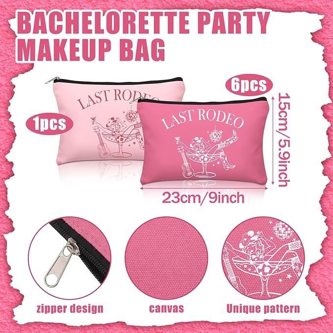 Sawysine 28 Pcs/7 Set Last Rodeo Pink Bachelorette Party Supplies for Nashville Western Cowgirl Bachelorette Bridal Shower Party Decor Bridesmaid Favors with Can Sleeve Makeup Bag Scrunchie Sunglass