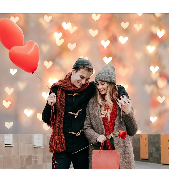 Romantic Heart Anniversary Backdrop 7x5ft Gold Heart Light Home Decorations for Couples Date Night Wedding Engagement Birthday Party Photo Booth Background (82x59inch)