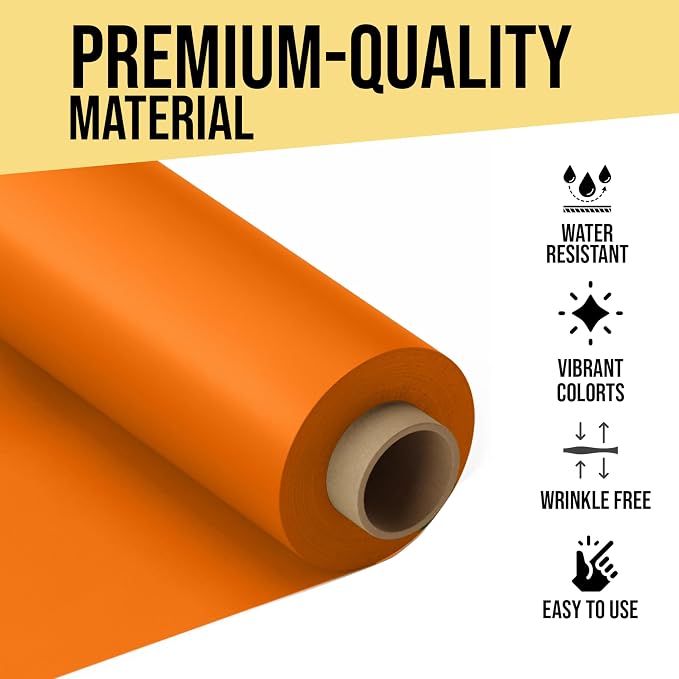 Party Solids 66% Thicker Premium Orange Plastic Table Cover Roll 40" X 300' Table Cloth Plastic Cover Roll Quality Thick Banquet Rolls Disposable Tablecloth Rolls Strong American Based Company