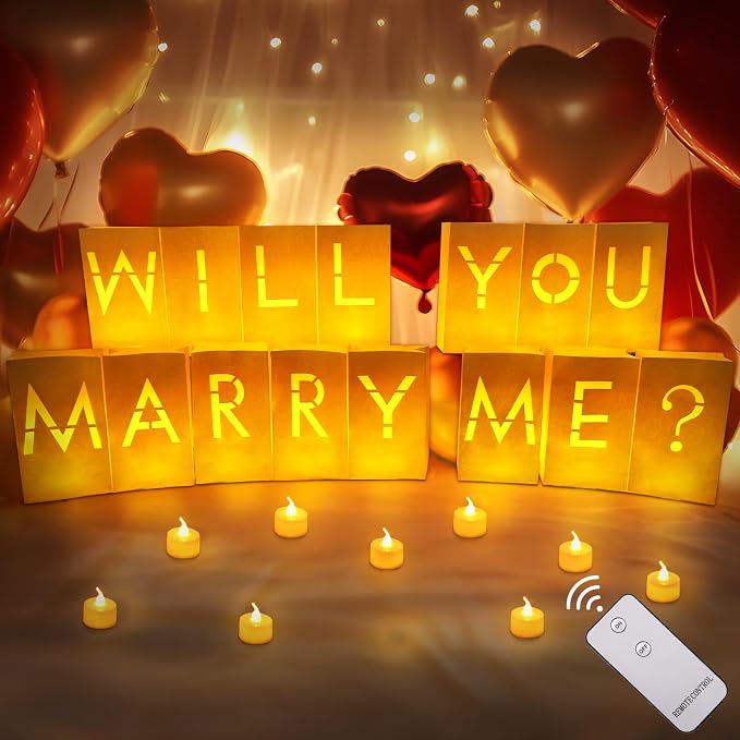 Will You Marry Me Sign Marry Me Light Up Letters with 24 LED Lights Candles | Marry Me Sign Proposal Decorations with Remote Control for Favorite People Outdoor Indoor