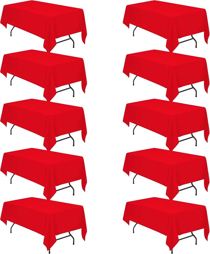 BRILLMAX 10 Pack Red Tablecloths 60 x 102 Inch for 6ft Rectangle Tables - 150 GSM Polyester Fabric, 15" Standard Drop, Water, Stain & Wrinkle Resistant Cloth Cover for Wedding Banquet Dining Buffet