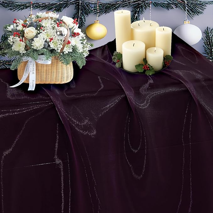 MDS Pack of 60 Yard Sheer Organza Fabric for Wedding Party Home Event Banquet Decorations, Backdrop Curtain Craft Dress Sewing Fashion DIY Crystal Organza Tulle Fabric Bolt 44” Wide - Plum
