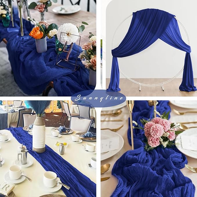 6 Pieces Royal Blue Cheesecloth Table Runner 10FT Pink Runner for Tables Gauze Fabric Boho 35 x 120 Inches Long Table Runner Decoration Rustic Sheer Runner for Wedding Baby Birthday Party Royal Blue