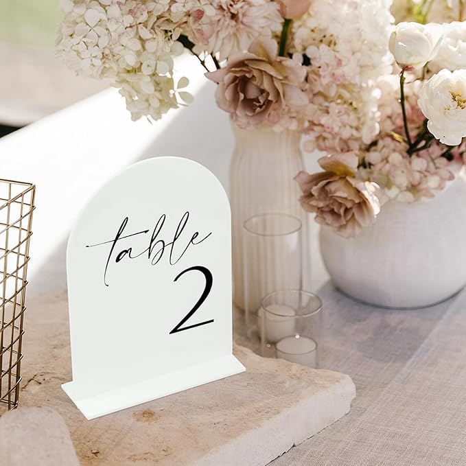 HOODO White Arch Wedding Table Numbers 1-10 with Stands, 5"x7" Arched Acrylic Signs and Holders, White Arch Table Numbers for Wedding Reception, Centerpiece, Party, Anniversary, Event
