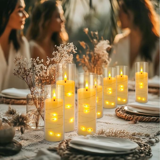 24-Piece Ivory Flameless LED Candles with Remote, Embedded Fairy Lights for Christmas Decor. Battery-Powered with Timer, Safe & Elegant for Cozy Romantic Home, Wedding, Party.