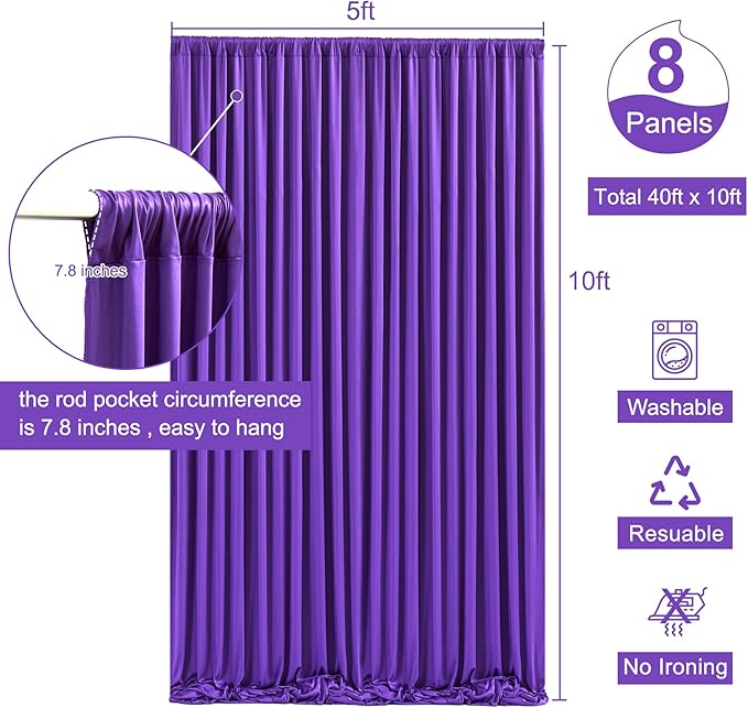 40ft x 10ft Purple Backdrop Curtain for Parties Purple Wrinkle Free Backdrop Drapes Panels for Wedding Mermaid Birthday Party Baby Shower Photo Photography Polyester Fabric Background Decoration