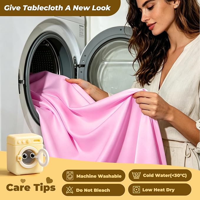 Pink Polyester Table Cloths for Rectangle 6 Foot Tables, 1 Pack Wrinkle Free Tablecloths Stretchy Banquet Ruffle Fitted Table Cover Desk Skirt for Parties Wedding Birthday Baby Shower