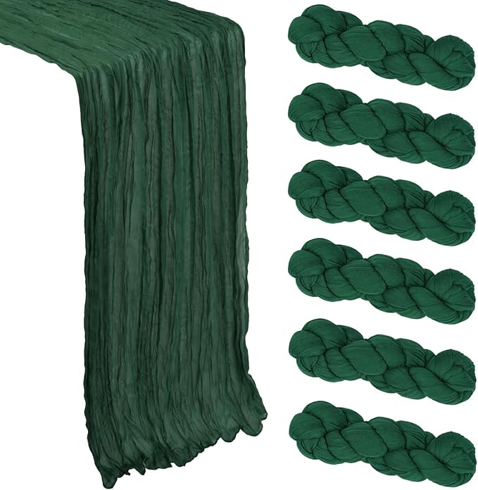 6 Pack Emerald Green Cheesecloth Table Runner 10Ft Gauze Cheese Cloth Table Runner 35x120 Inch Boho Sheer Rustic Fabric for Party Decor Baby Shower Wedding Home Holiday Decorations