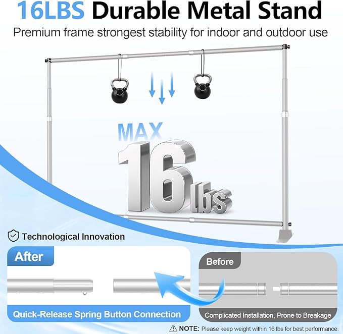 10 x 8FT Backdrop Banner Stand, Heavy Duty Adjustable Photo Background Support Frame Kit, Step and Repeat Stand for Photo Booth, Parties, Exhibition, Trade Show, Wedding - Silver