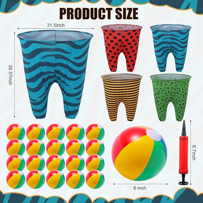Seematn Granny Pants Yard Game Set of 4 Big Pants and 20 Balls 1 Pump, Granny Pant Outdoor Party Game for Adults Teens Group Family Reunions Backyard Tossing Fun