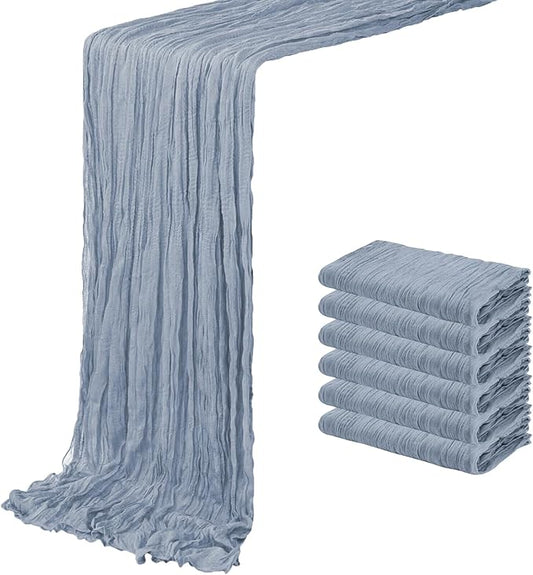 6 Pack Dusty Blue Cheesecloth Table Runner 20 x 120 inch Gauze Table Runners 10 FT Long,Semi Sheer Boho Cheese Cloth Fabric Table Runner Bulk for Wedding,Party,Baby Shower,Bridal Shower Decoration