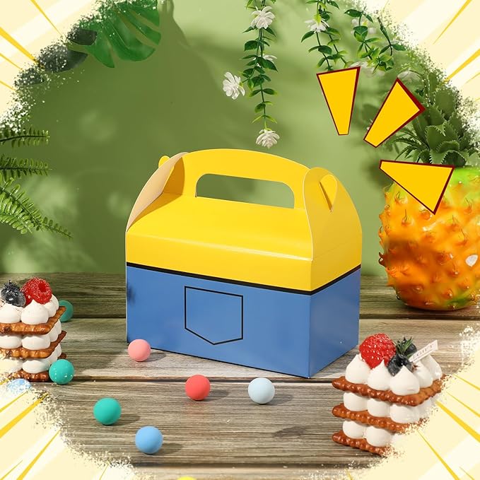 Marspark 24 Pack Yellow Cartoon Birthday Party Supplies, Paper Gift Boxes, Cartoon Candy Boxes for Birthday Party Decorations(Yellow Pattern)