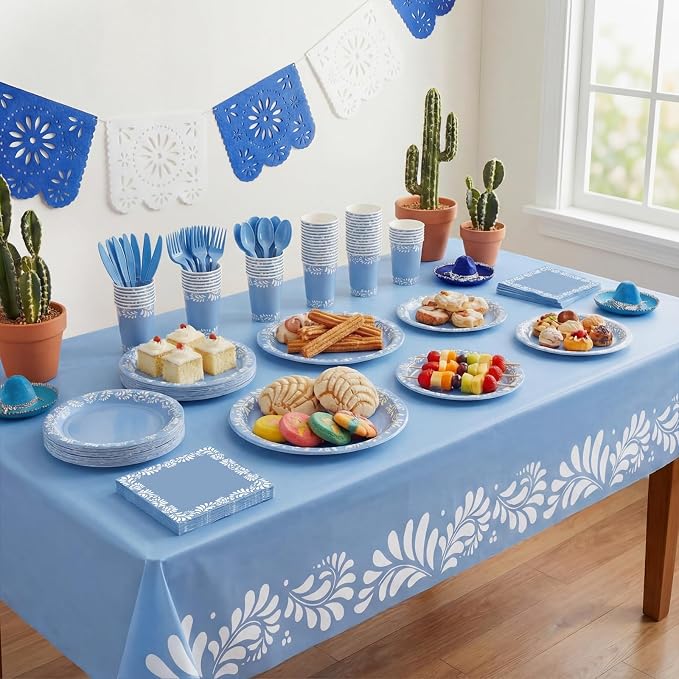 Vesici 452 Pcs Blue Cielito Lindo Party Decoration Platos De Barro Mexicanos Fiesta Paper Plates Mexican Napkins Tablecloth Talavera Tableware Set Cinco De Mayo Baby Shower Wedding Supplies, Serve 50