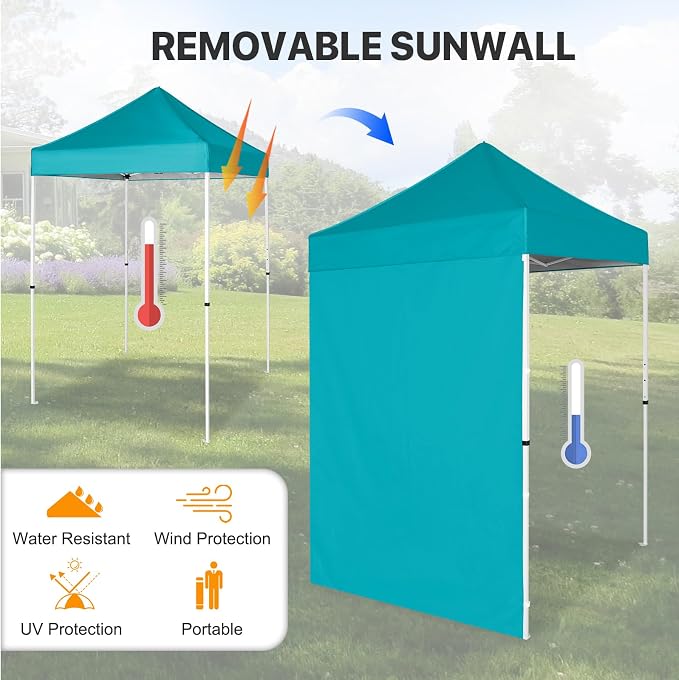 COOS BAY 5x5 Pop Up Canopy Tent with Side Wall, Easy Setup Portable Sun Shelter with Carry Bag, Outdoor Shade for Beach, Camping, Sports & Backyard, Turquoise
